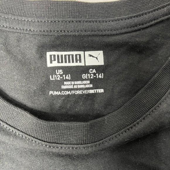 Puma Black t shirt girls large iridescent logo in corner - Picture 3 of 5